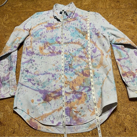 Ralph Lauren Men’s Classic Fit Pinstripe Paint Splattered Button Down Shirt Sz S - Picture 13 of 14